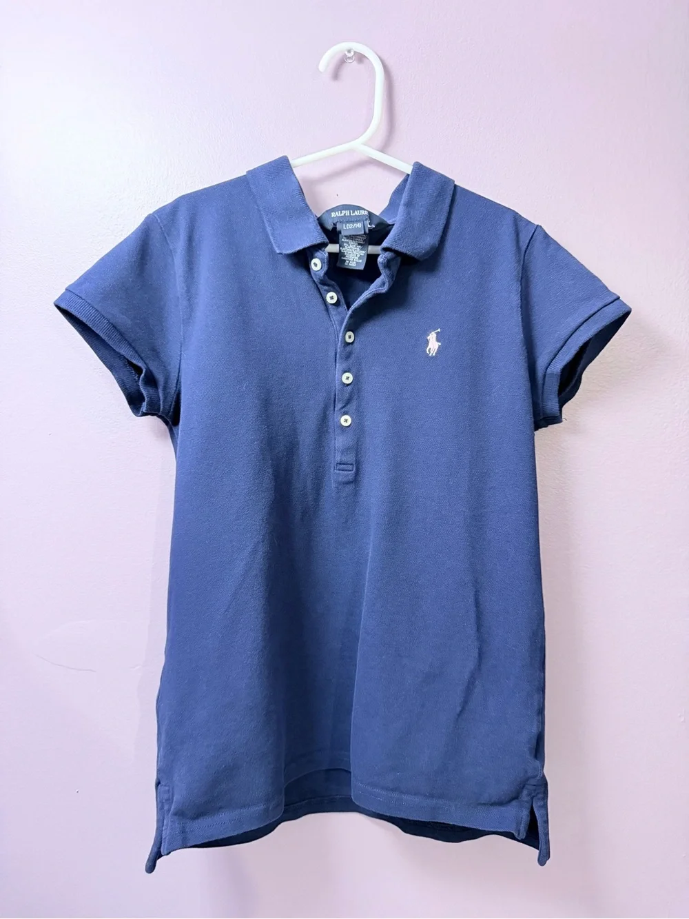 Ralph Lauren Girls Blue Polo Shirt with Pink Pony